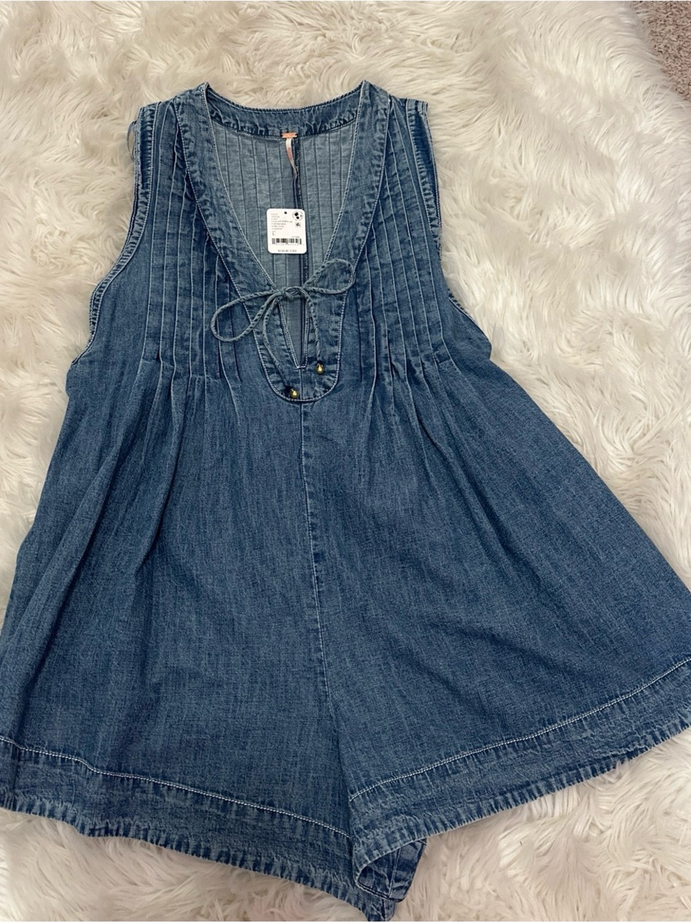 Free People Webster Denim Blue Sleeveless Romper